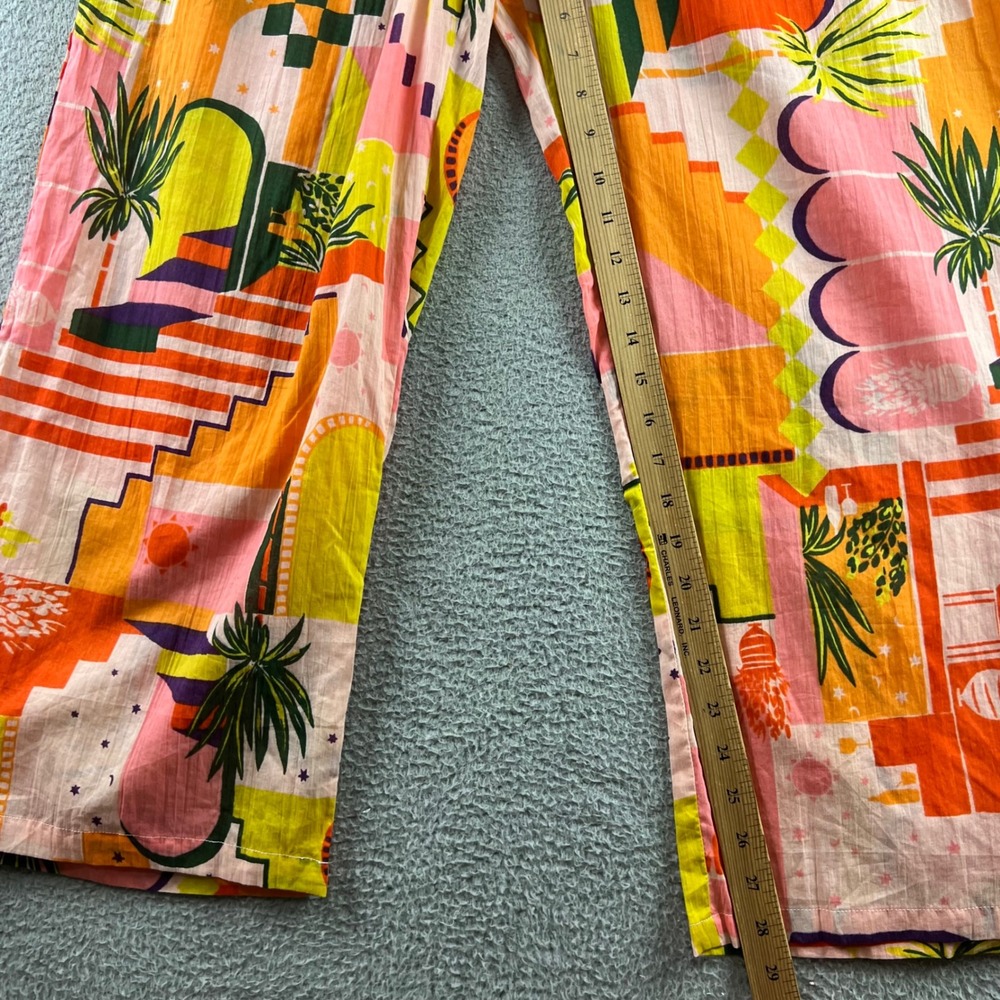 New Haute Hippie Tropical Print Drawstring Pants Pink Orange Yellow Palm Tree XL - Picture 8 of 13
